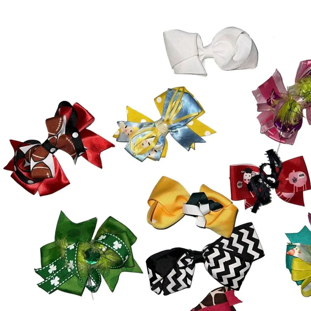 Girls Hair Bow Lot 40 Assorted Hair Clips Barrettes Headbands Colorful Seasonal